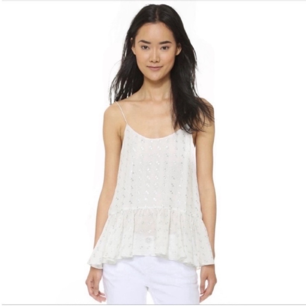 Club Monaco Benecia tank white ruffle metallic